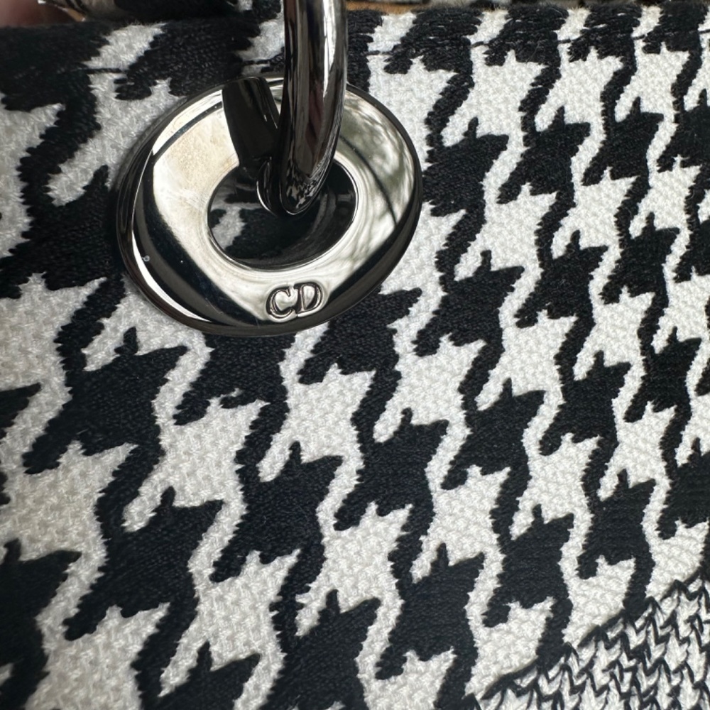 Christian Dior Lady D-Lite Bag Houndstooth Black White Medium Handbag Purse - Picture 7 of 16